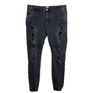 Kuwallatee Men's Black Distressed Moto Denim Jogger Pants Size 36